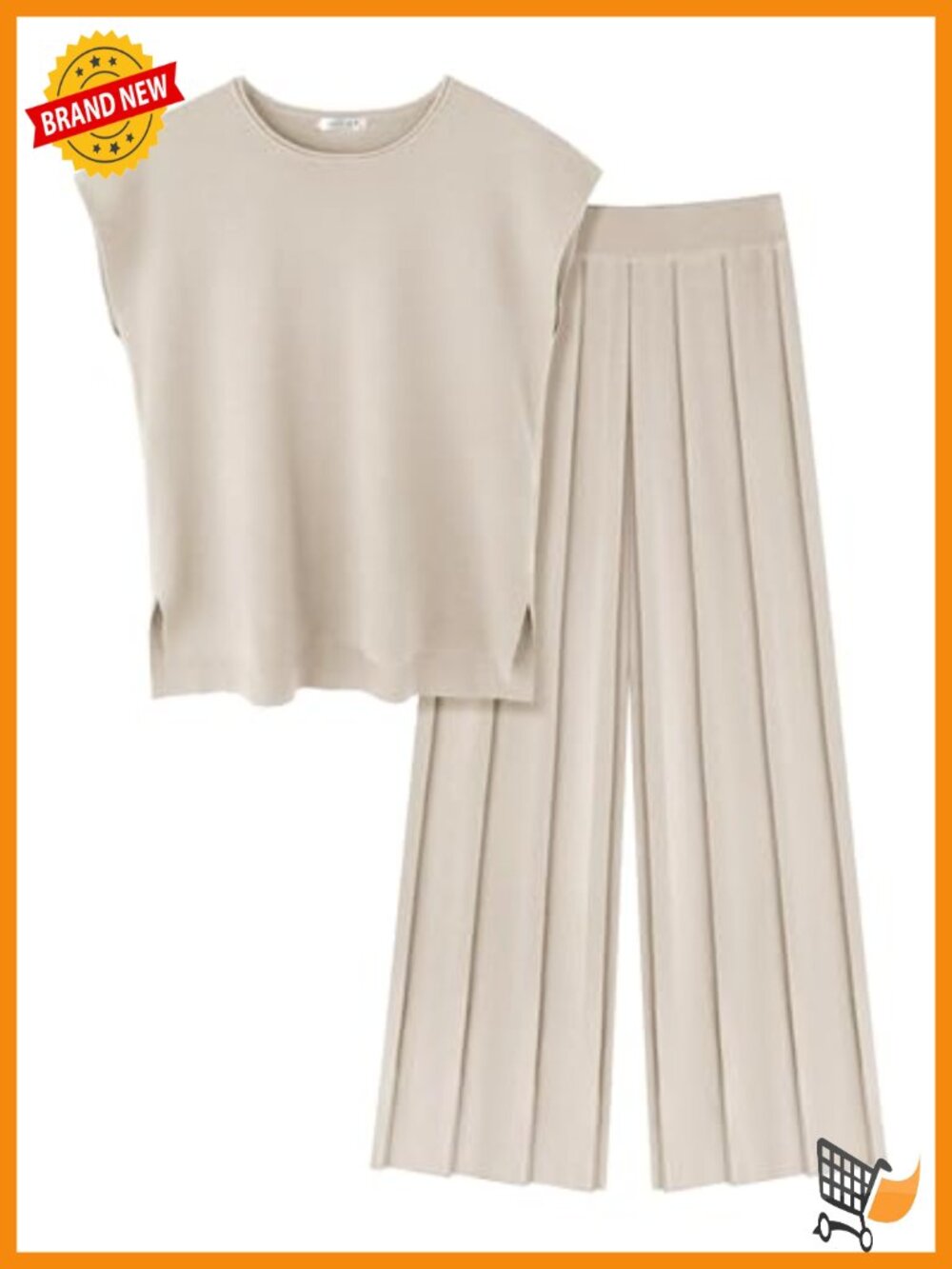 Soft Knit Two Piece Lounge Set Cap Sleeve Top Wide Leg Pleated Pants